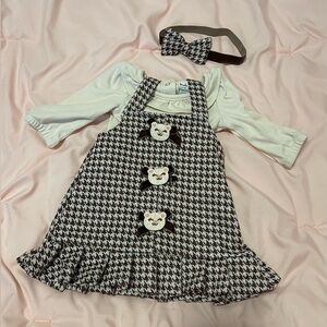Cute Houndstooth Dress with Bow Headband